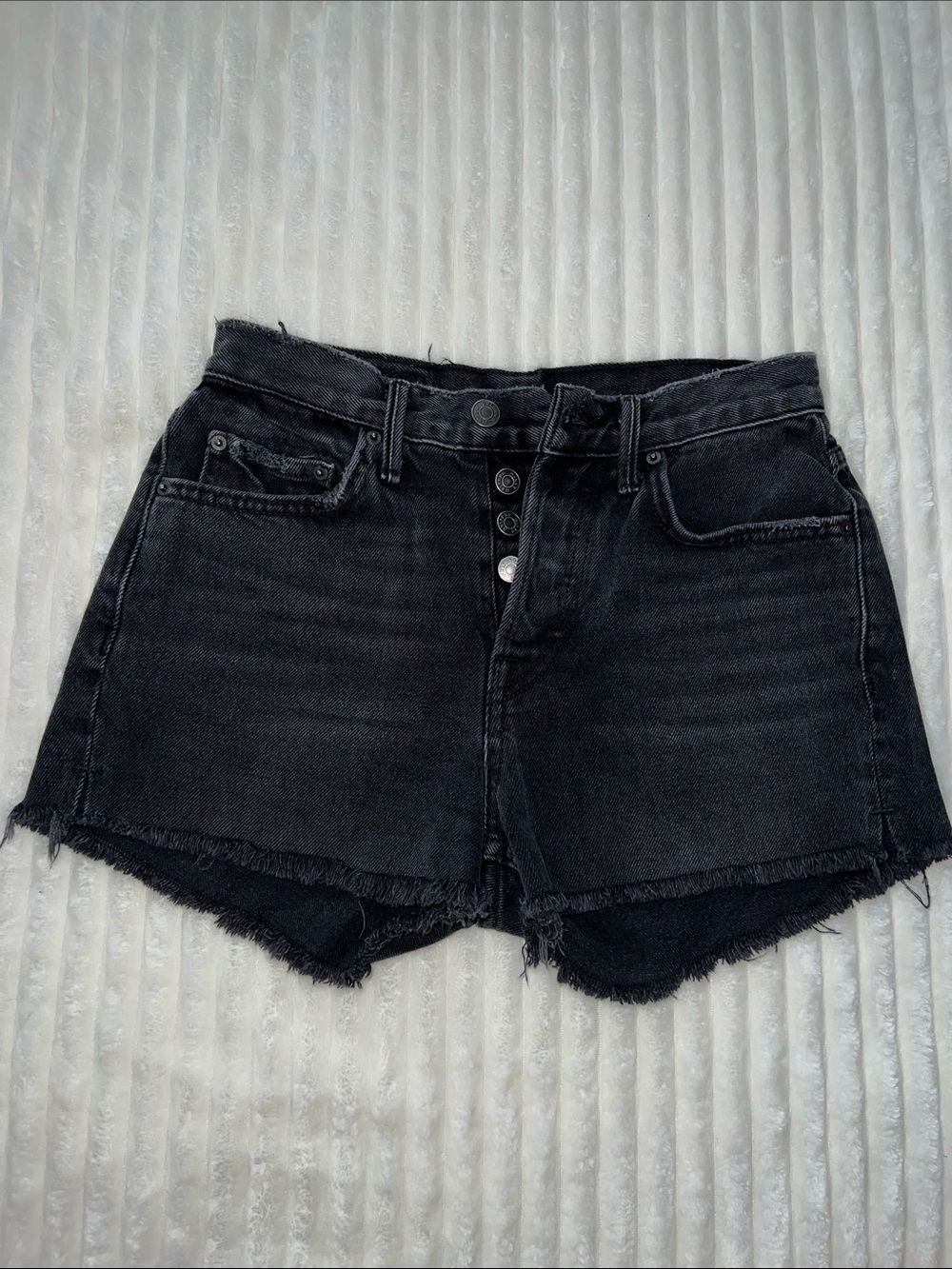 GRLFRND Washed Black High-Rise Button-Front Denim Shorts